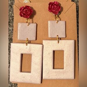 Elegant Pinkish White Geometric Handmade Polymer Clay Earrings